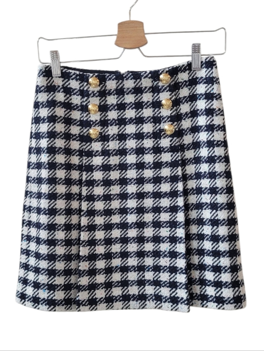 TALBOTS Speckled Tweed Wool Blend Skirt With Gold Button Accents Size 0 Petite